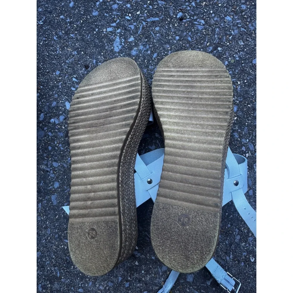 Via Veneto White Leather Platform Sandals Made in Italy Size 38 Espadrille Wedge